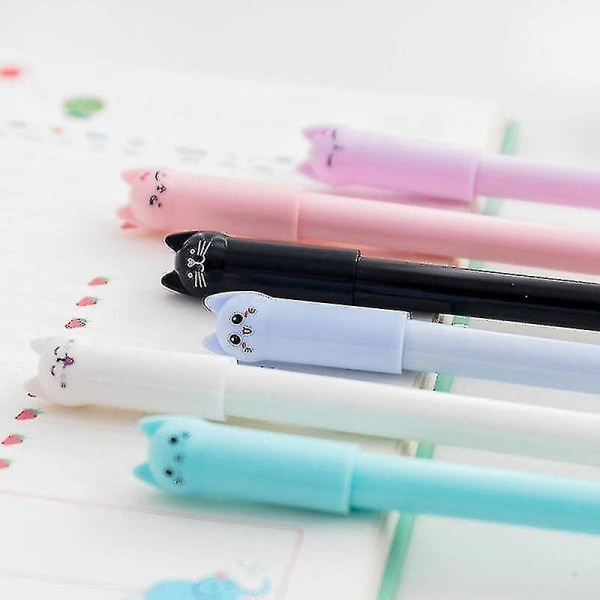 12 st Cute Swing Tail Cat Gel Pen Studenter använder 0,5 hel svart penna Skolkontorsmaterial