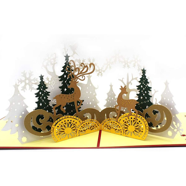3D julekort juletre og reinsdyr popup julekort Valenti