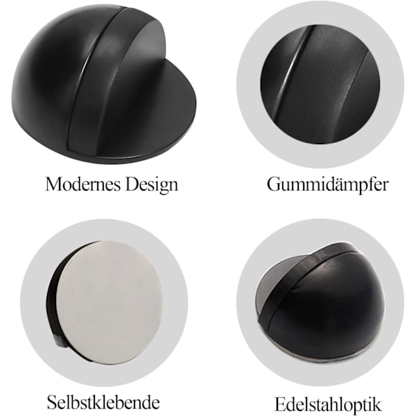 Selvklebende dørstoppere i rustfritt stål, dørstopper for gulv, beskyttelse av dører og vegger, 4 stk., svart