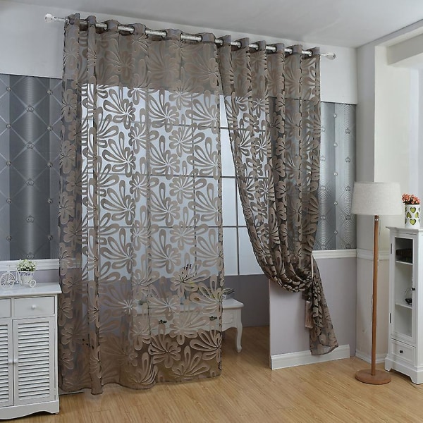 100*250cm Perforated 3d Flower Cutting Curtain - Brown