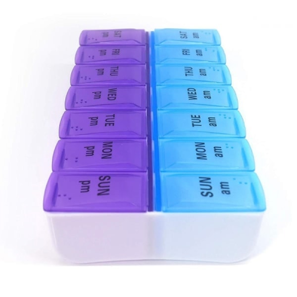 L, (blå, lila) Praktisk 14-fack pillerlåda