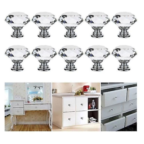 12pcs 30mm Crystal Glass Cabinet Dresser Knob Diamond Drawer Door Knobs Pull Handles