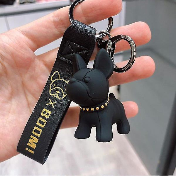 Fransk Bulldog Nyckelring Mode Punk PU Läder Rem Hund Nyckelringar För Kvinnor Väska Hänge Smycken Rosa
