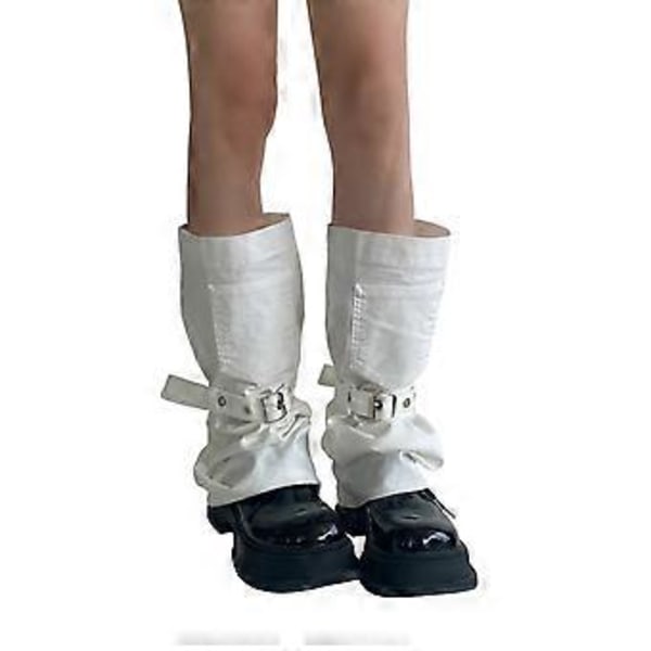 Harajuku Utsvängda Benvärmare för Kvinnor Estetisk Punk Baggy Lösa Benvärmare Spänne Rem Ficka Fotskydd Vadstrumpor White one strap mode