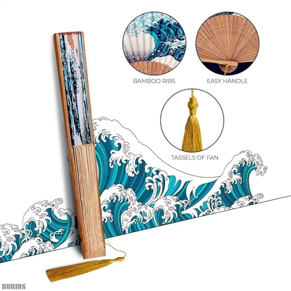 Handgjord vikfläkt i japansk stil, gjord av förstklassig bambu m