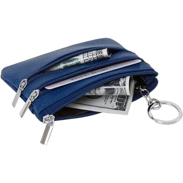 Naisten aito nahkainen kolikkopussi Mini Pouch Change Wallet avaimenperällä Sininen