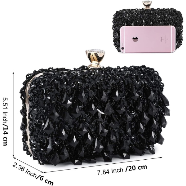 Pochette Sac de soirée Femme Élégante Luxe Portefeuille Petit Sac de Mariage avec Chaîne Détachable Sac en Strass Noir