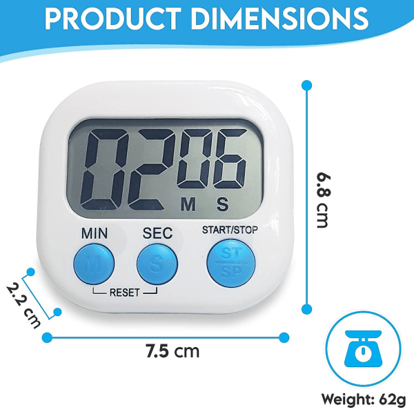Magnetisk kökstimer Klocka Digital visuell timer Ljusstark display Nedräkning & Stoppur - Högt pipljud