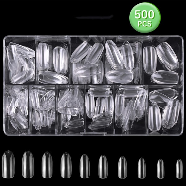 Falske negler, 500 stykker akryl spikerkapsler klare negler