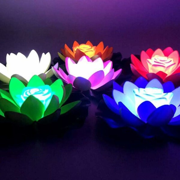 Flydende LED-lanterner 3-pak Lotus Form Pool Have Bryllupsfest