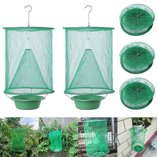 5pcs Fly Trap Insect, Ranch Hanging Fly Catcher Cage Net Folding Reusable Fly Trap For Outdoor Garden Farms Parks