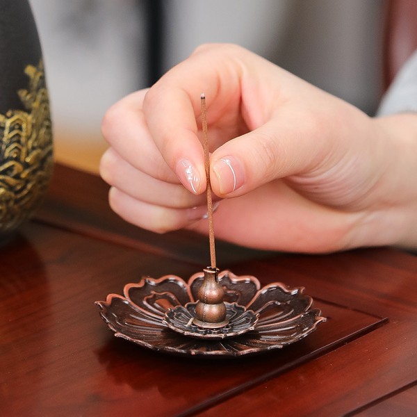 Set of 2 Stick Incense Holder Mini Lotus Stick Incense Burner Base with Flower Shape Art and Classic Furnace Decoration