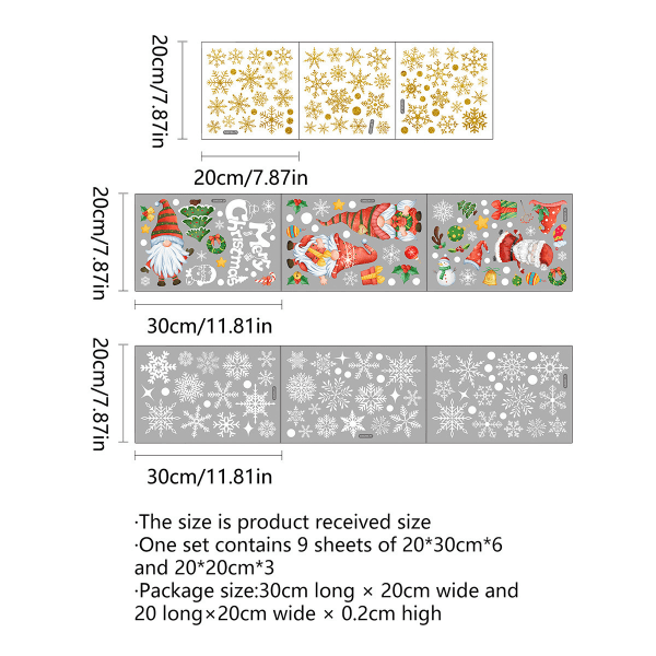 30*20cm*6kpl, 20*20cm*3kpl, joulukoristetarrat