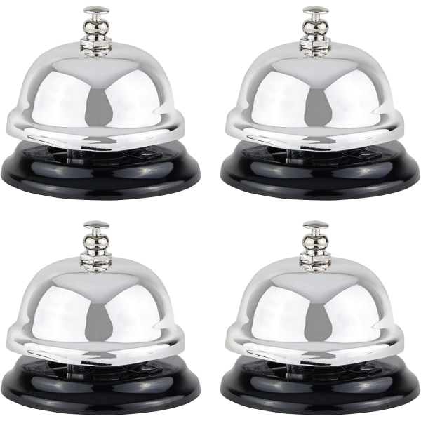 4-pack Mini Hotel Service Call Bell för reception, Bellhop, Retail Counter, Restauranger (Silver, 3,3 x 2,2 tum)