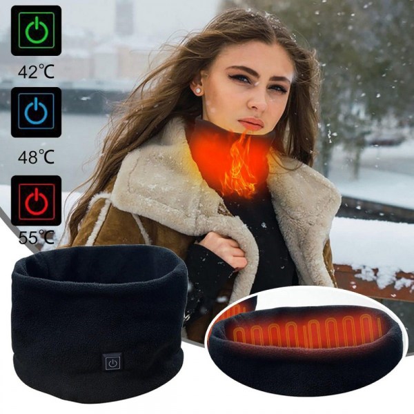 Black heated scarf with 3-level temperature control