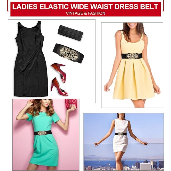 Dame Elastisk Bredt Bælte 2 Dele Retro Elastisk Bælte