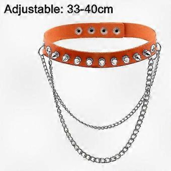 Edgy Spike Studded Leather Link Collar Choker Halskjede for Alternative Moteelskere Orange