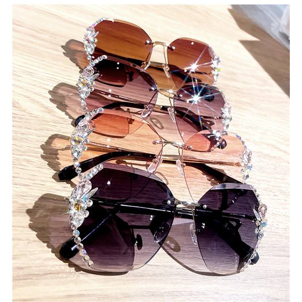 Lilla, solbriller Vintage Rimless Rhinestone solbriller til kvinder Lux