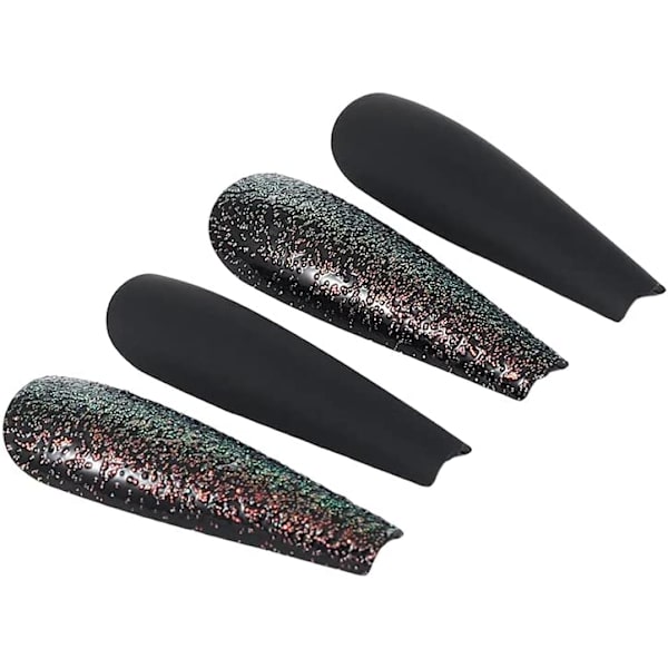 Handcess 24 stk matte ekstra lange kisteformede falske negler for Halloween - Akryl - Svart