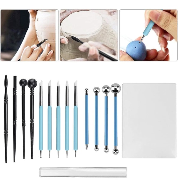 15 Pcs Clay Sculpting Tool Set Polymer Clay Pottery Tools Ball Stylus Dotting Tools Acrylic Clay Roller And Sheet Pottery