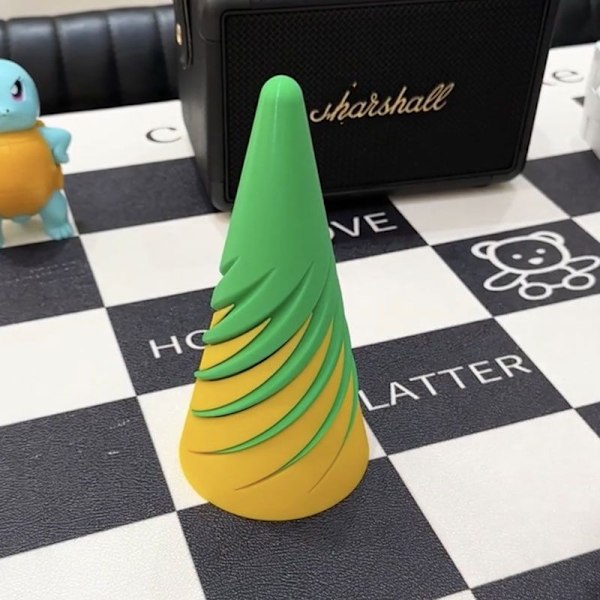 Umulig Pyramide Gennemgangs Skulptur, Helix Skrue Fidget Legetøj, Spiral Kegle Green yellow d