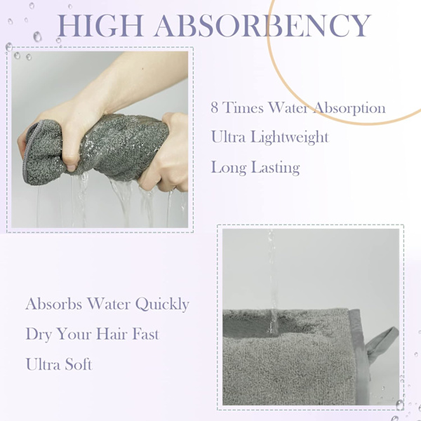 Mikrofiber Hårhandduk Wrap för Kvinnor, 2-pack 10 tum X 26 tum Su