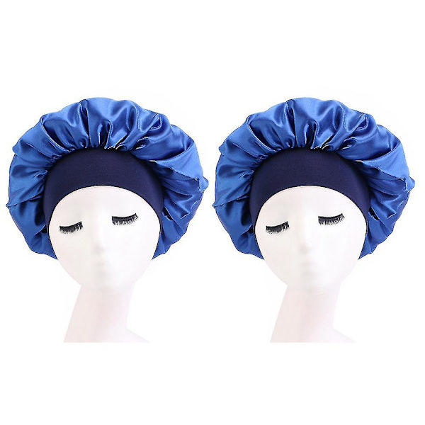 2-pack satin nattmössa för kvinnor, mjuk sovmössa för håravfall, kemoterapi, mössa för kvinnor (mörkblå)
