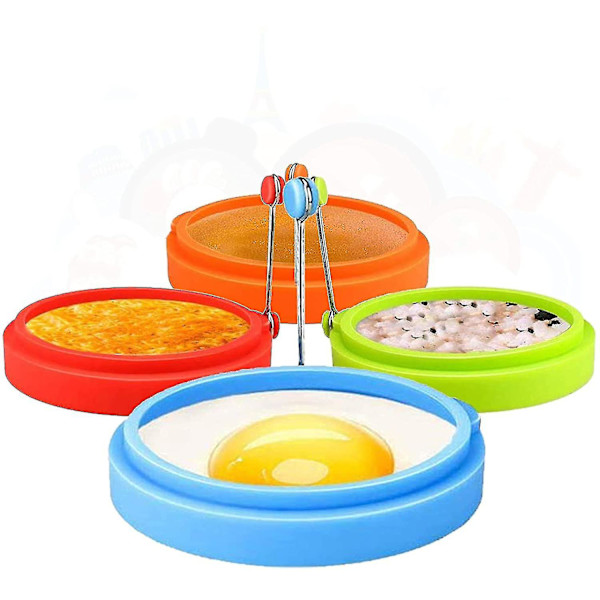 Pannkaksmått, stekt äggform silikon, 4-pack runda non-stick stekta äggformar