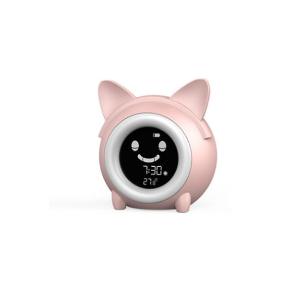 Cartoon Cat Alarm Clock For Kids With Snooze Function Indoor Temperature Detect Smart Light Adjustment Pink