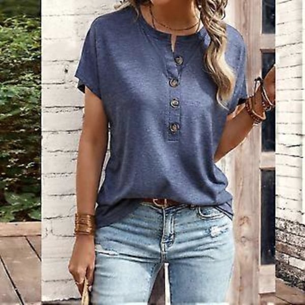 Henley T-shirts til Kvinder Sommer Afslappede Toppe Kortærmet Rund Hals T-shirt Løse Bluser Sommer T-shirts Tunika Toppe brun M(brownM) brown M