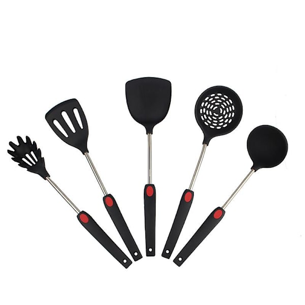 Silikonespatel med huller, varmebestandig, non-stick, ergonomisk rillet håndtag, blødt greb (lækageskovl)