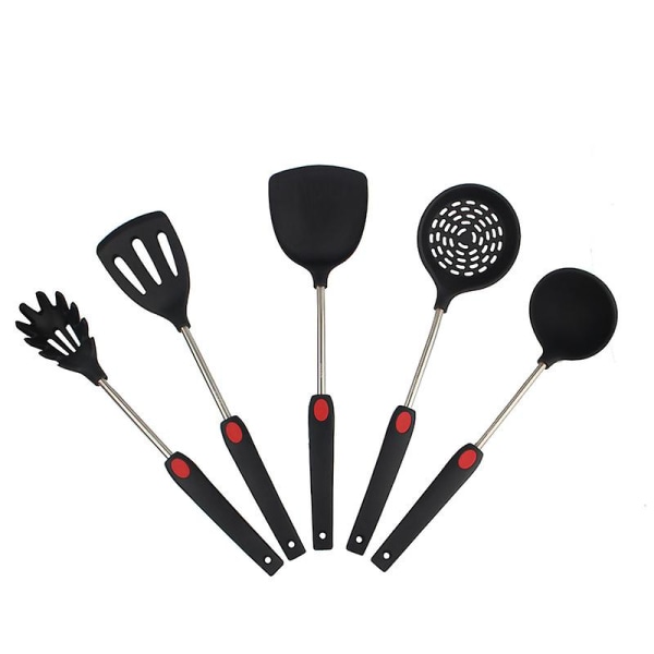 Silikonspatel med slitsad vändare, värmebeständig, non-stick, ergonomiskt räfflat handtag, mjukt grepp (läckande spade)
