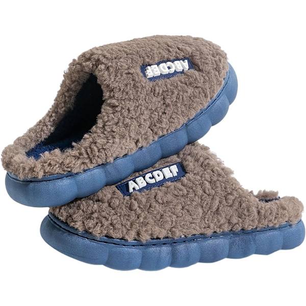 Blå, fluffiga tofflor plyschtofflor (varma vintertofflor) för mig