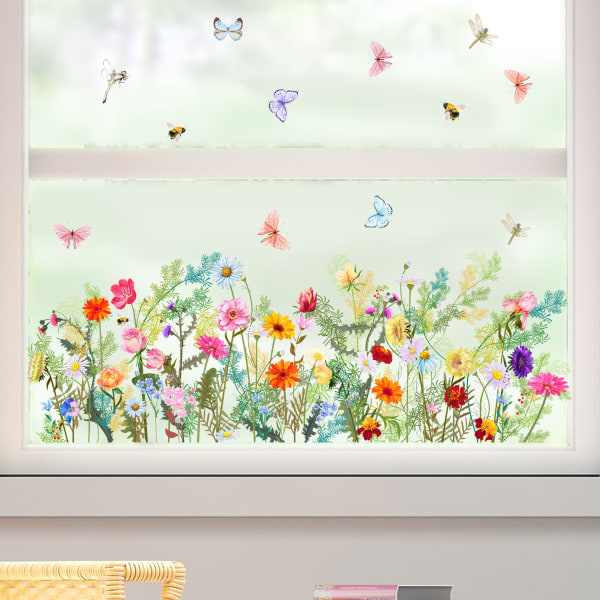 Window Stickers Garden Flower Iris Anti-Collision Window Stickers Non-Adhesive Window Door Stickers Bathroom Decals 30*60cm*2PCS