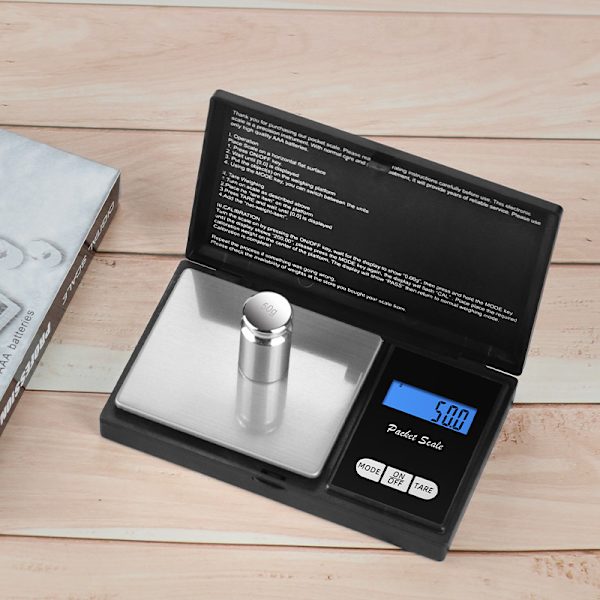 1 stk. sort præcisionsvægt 500g/0,01g lille gramskala med LCD-di