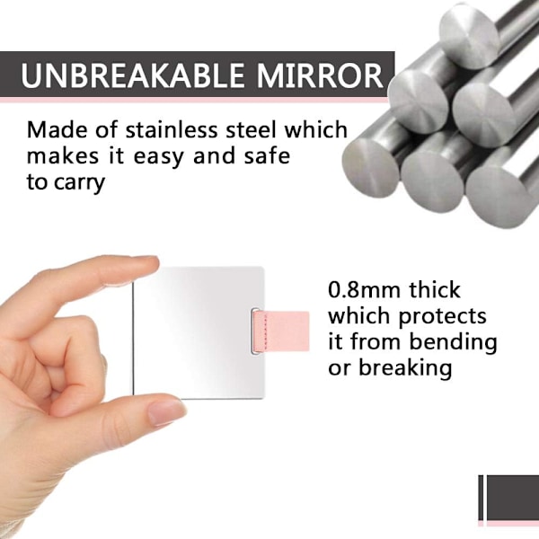Petit miroir ultra fin - rose, en acier inoxydable incassable, av
