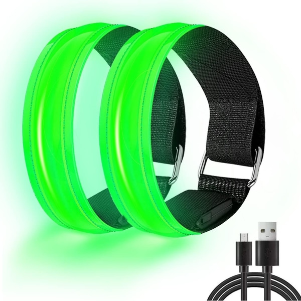 Spring Led Løbelys 2 Pak, USB Genopladelige Reflekterende Høj Synlighed Armbånd, Sikkerhed I Mørket