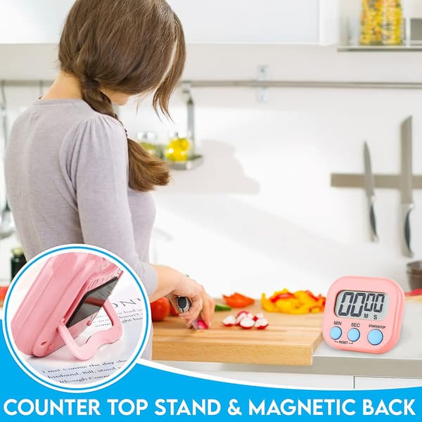 Magnetisk kökstimer Klocka Digital visuell timer Ljusstark display Nedräkning & Stoppur (Rosa)