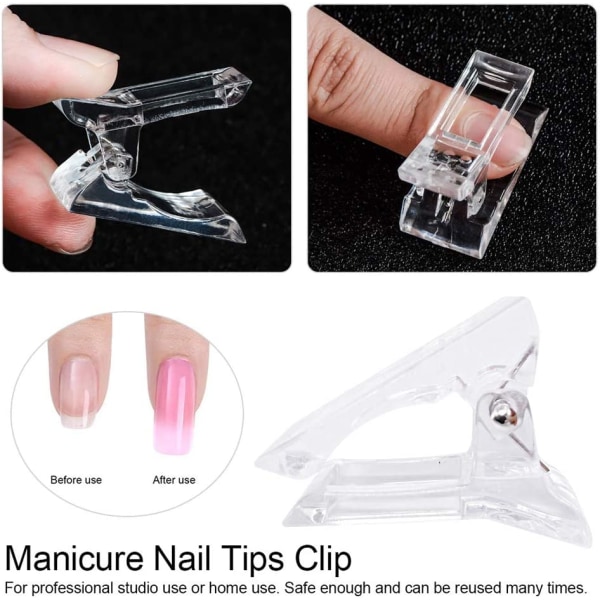 10-pack genomskinlig nagelklämma Nagelförlängning genomskinlig polygel nagelklämmor Snabbmontering för manikyr och nail art