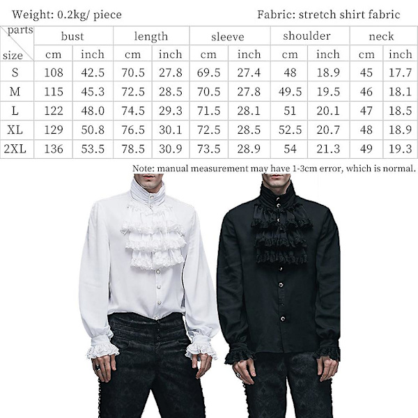 Pirat Skjorte Til Mænd Renæssance Middelalder Cosplay T-Shirt（L Sort）
