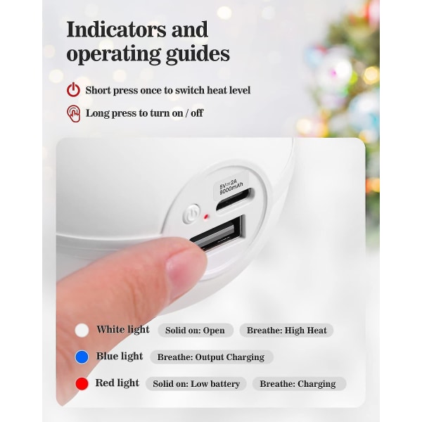 red Hand Warmers Rechargeable Christmas,10000mah Electric Hand Wa