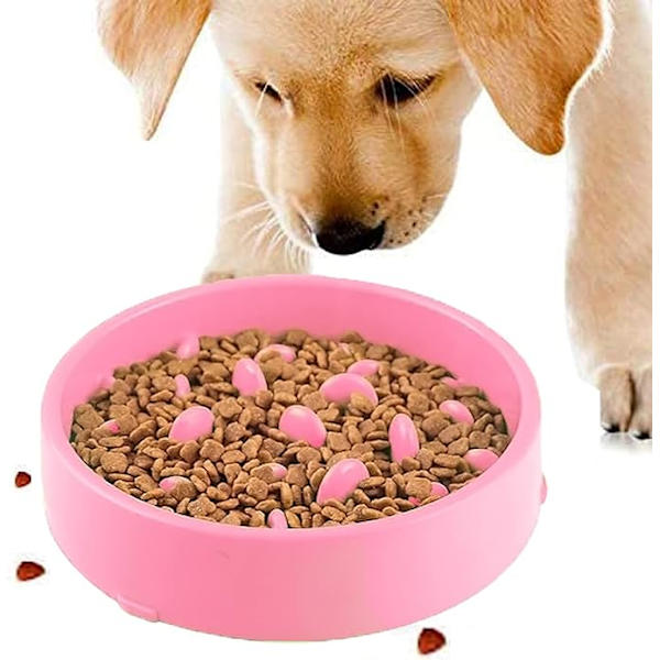Langsomt foderskål til hunde, langsomt foderskål skridsikkert design sjovt interaktivt foderskål til katte og hunde, fremmer sund spisning og langsom fordøjelse (Pink)