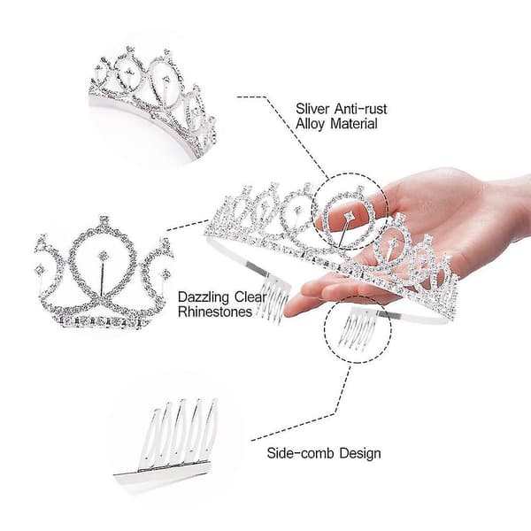 Fødselsdagsdronning Sash og Rhinestone Tiara Festtilbehør Sølv