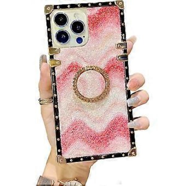 Neliömäinen suojakotelo tytöille ja naisille, TPU ylellinen, yhteensopiva iPhone 13 Pro Max 6.7\" kanssa, iskunkestävä suojakotelo sormipidikkeellä (vaaleanpunainen liukuväri)