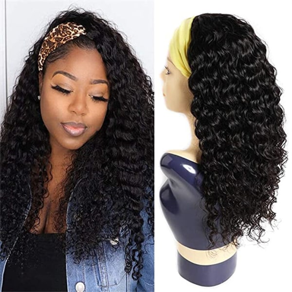 Headband Human Hair Wigs Deep Wave 16 Inch Glueless Wig Headband