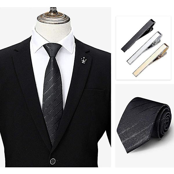 Slipsklämmor för män - 3-pack klassiska slipsklämmor, ytpläteringspolering med robust fjäder
