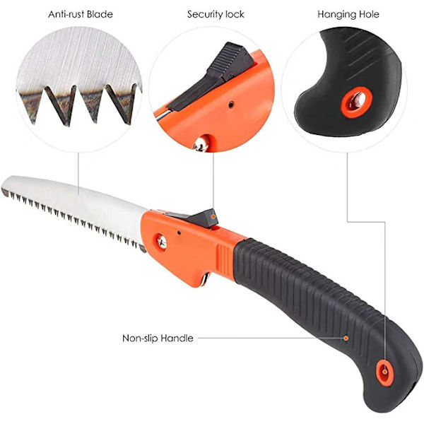 (Orange/Sort) 180mm Foldbar Beskæringssav Håndsav med Sikker Lås og Blødt Håndtag til Skæring eller Beskæring af Træer Have Camping Træbearbejdning
