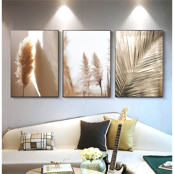 3 premium-julisteen sarja, kehystämätön beige, pampasruoho, moderni pi