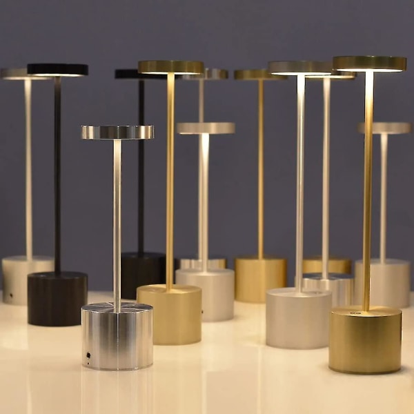 Sladdlös LED-bordslampa, liten, uppladdningsbar metallbordslampa (silver)