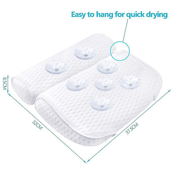 Badkudde, Spa-kudde för badkar med 4D luftnätteknik och 7 sugkoppar, ger stöd åt huvud, rygg, axlar och nacke, passar alla badkar och bubbelbadkar